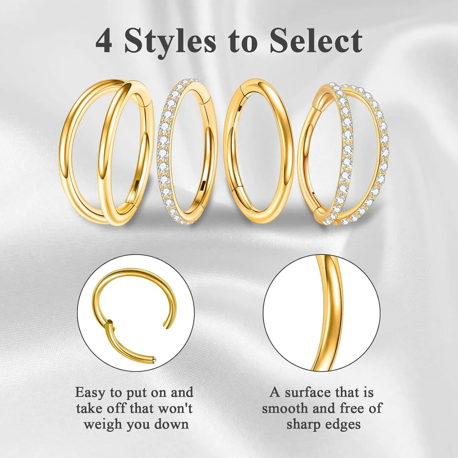 ONESING 4PCS 316L Surgical Steel Double Hoop Nose Rings Hypoallergenic Earring Hoops for CZ Cartilage Helix Rook Tragus Body Piercing Jewelry Stainless Steel Nose Rings Hoops for Women