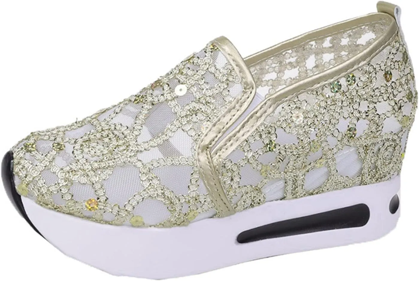 Orthopedic Shoes for Women Platform Wedge Fashion Embroidery Floral Mesh Air Chunky Sole Hidden Breathable Walking Shoes