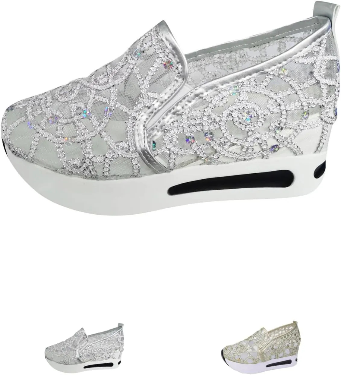 Orthopedic Shoes for Women Slip On Platform Wedge Casual Embroidery Floral Mesh Air Chunky Sole Hidden Lightweight Shoes