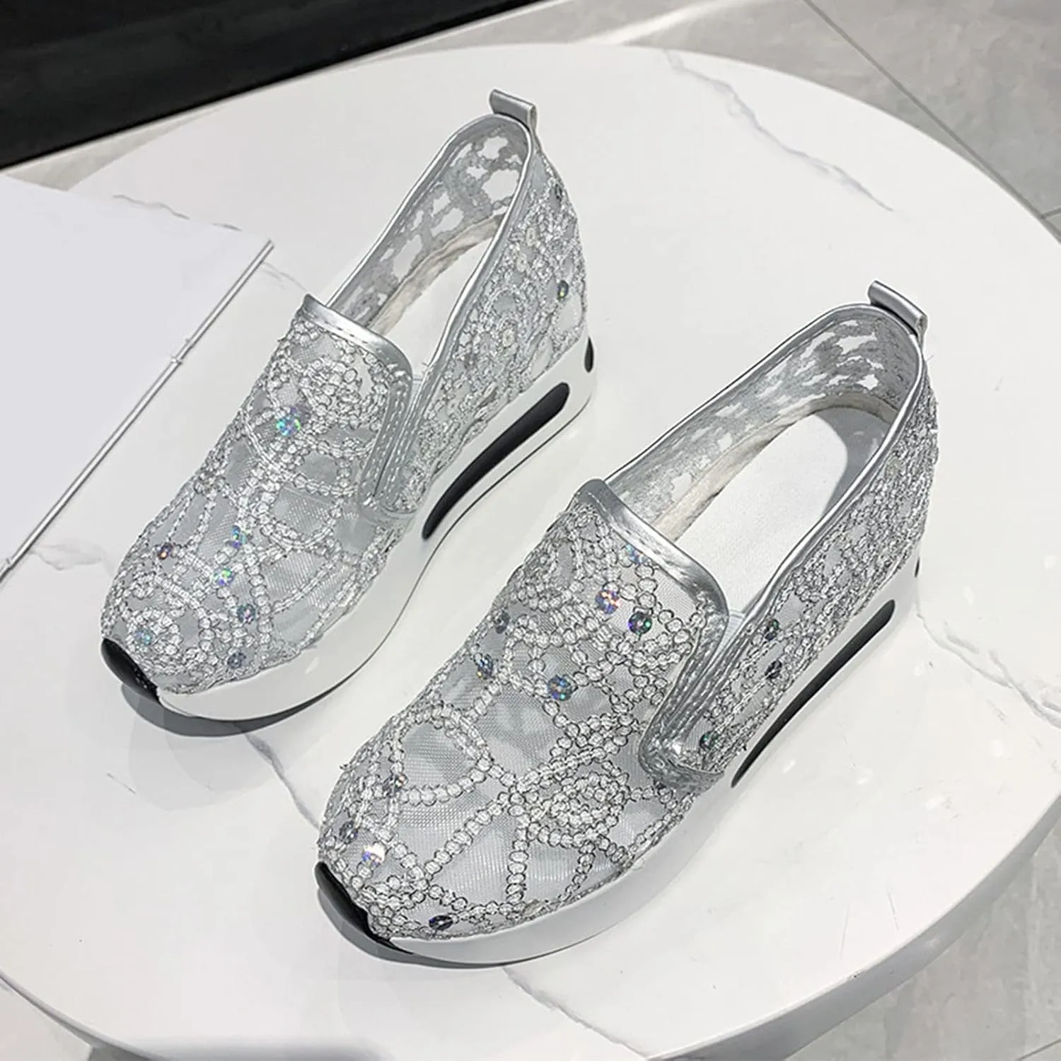 Orthopedic Shoes for Women Wide Width Platform Wedge Casual Embroidery Floral Mesh Air Chunky Sole Hidden Lightweight Shoes