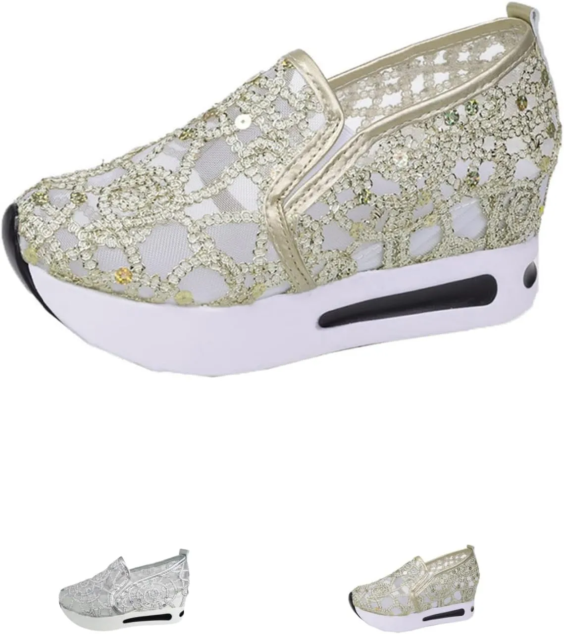 Orthopedic Shoes for Women Wide Width Platform Wedge Casual Embroidery Floral Mesh Air Chunky Sole Hidden Lightweight Shoes