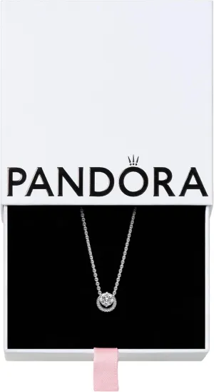 PANDORA Timeless Sparkling Round Halo Pendant Collier Necklace - Gift for Her - Sterling Silver with Cubic Zirconia - With Gift Box - 17.7"