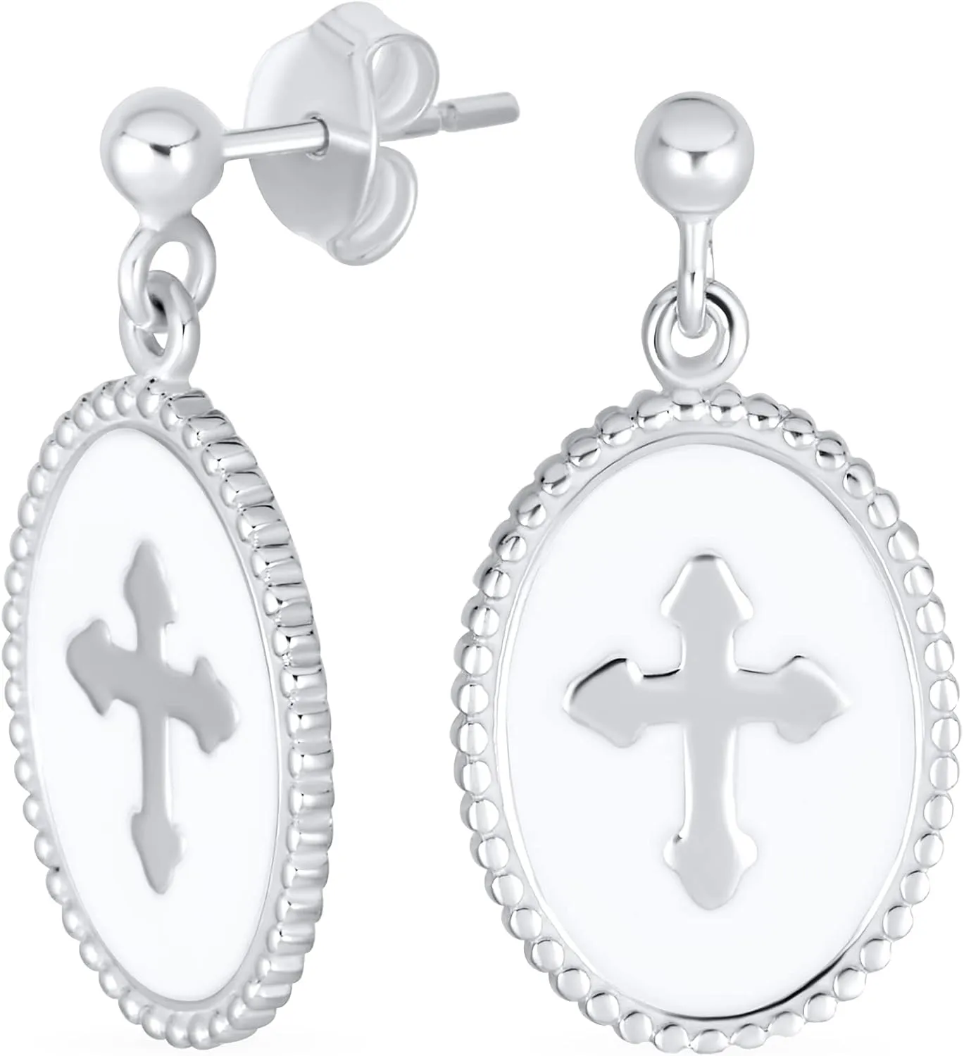Pave Cubic Zirconia CZ Ancient Religious Masonic Knight Templar Fleur De Lis Maltese Cross Huggie Hoop Stud Earrings Pendant For Women Teens Interchangeable Charms .925 Sterling Silver