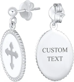 Pave Cubic Zirconia CZ Ancient Religious Masonic Knight Templar Fleur De Lis Maltese Cross Huggie Hoop Stud Earrings Pendant For Women Teens Interchangeable Charms .925 Sterling Silver