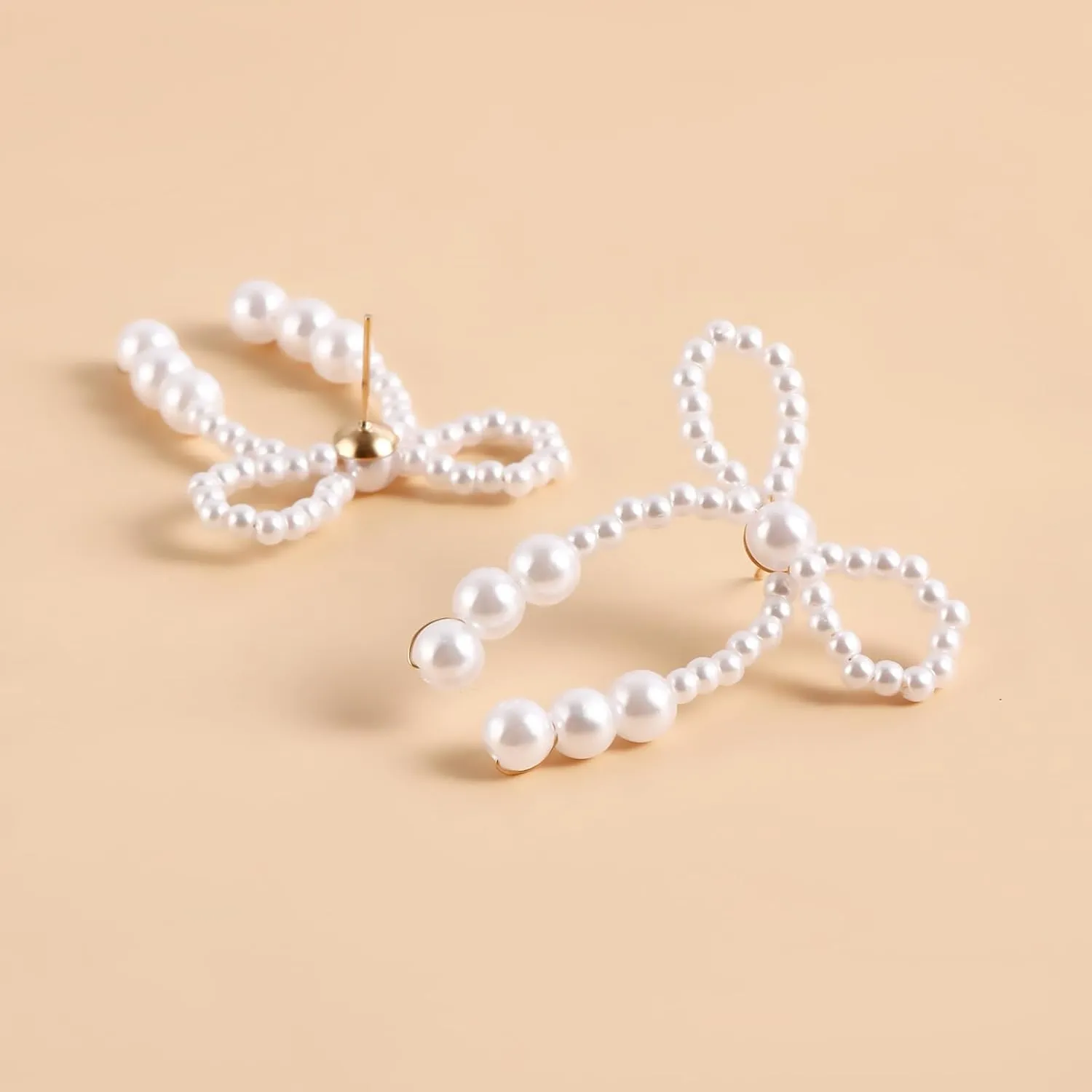 Pearl Bow Earrings for Women,18K Gold Plated Dainty Knot Bow Dangle Earrings Gold Pearl Stud Jewelry Gifts