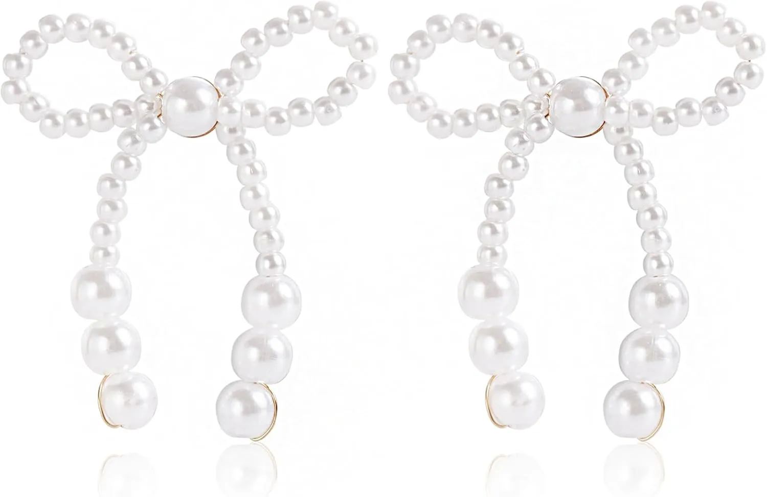 Pearl Bow Earrings for Women,18K Gold Plated Dainty Knot Bow Dangle Earrings Gold Pearl Stud Jewelry Gifts