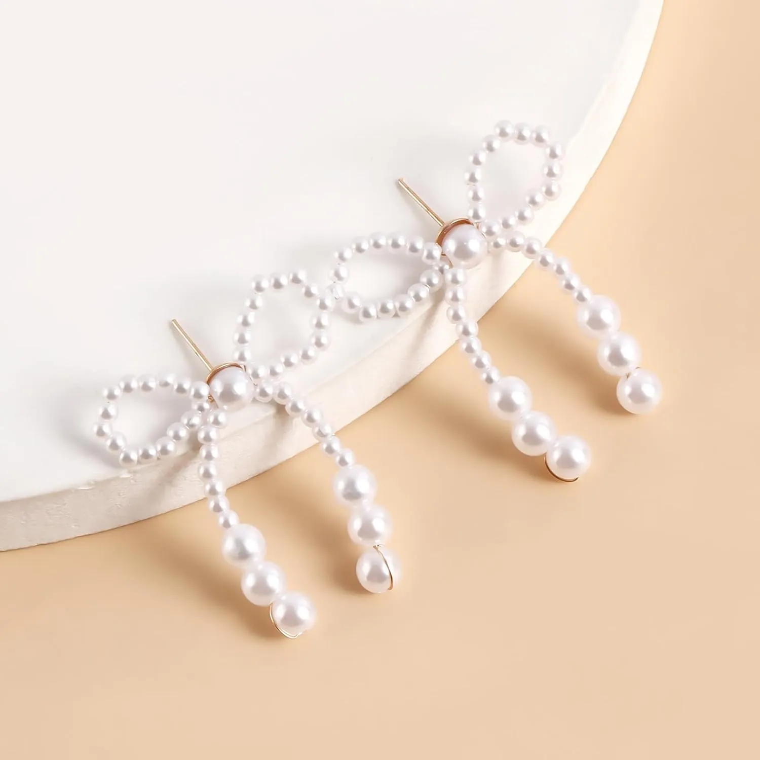 Pearl Bow Earrings for Women,18K Gold Plated Dainty Knot Bow Dangle Earrings Gold Pearl Stud Jewelry Gifts