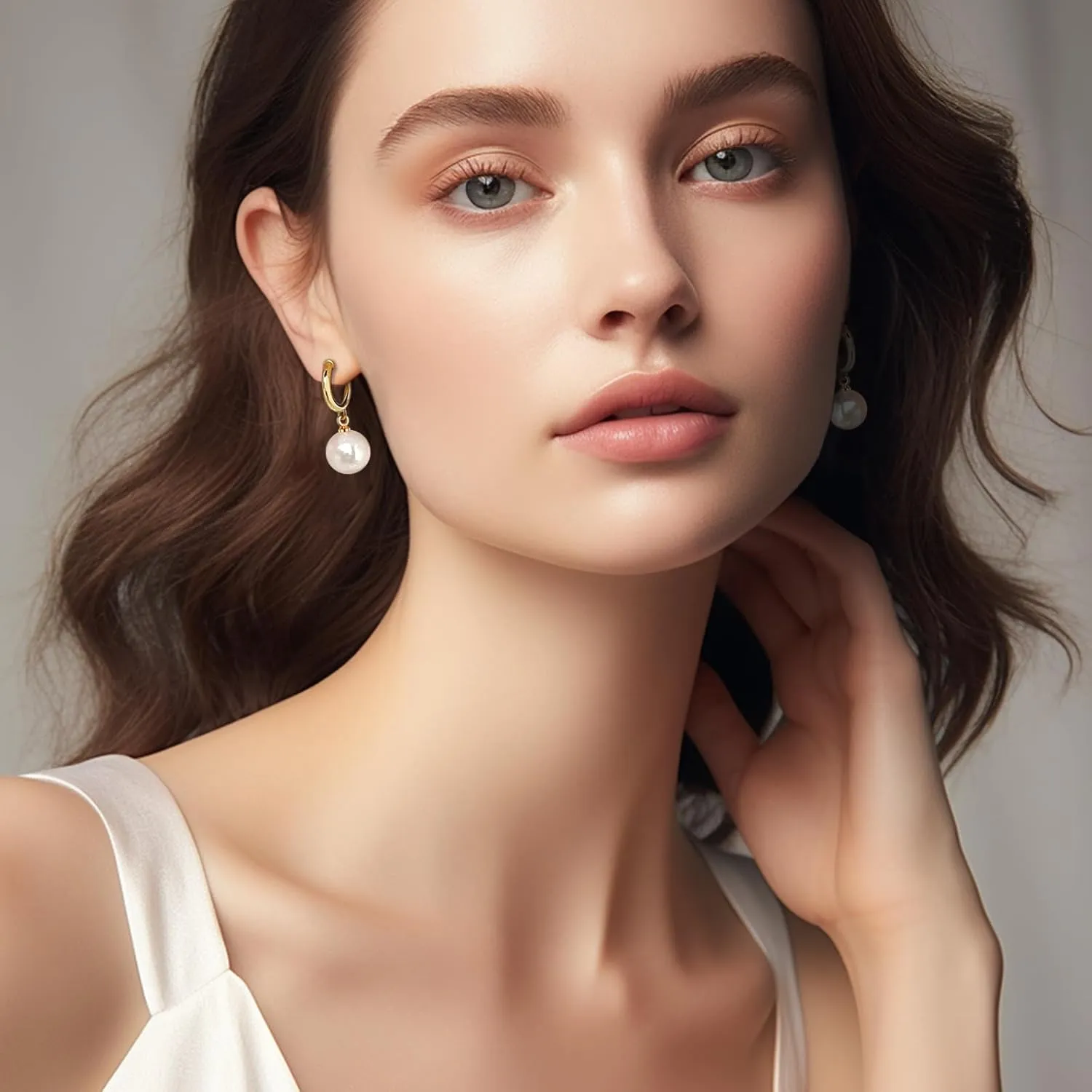 Pearl Clip On Earrings For Women Small Pearl Hoop Earrings 14K Gold Plated Non Piercing For Girl Gold Huggie Earrings Lightweight Wedding Bridesmaid Earrings