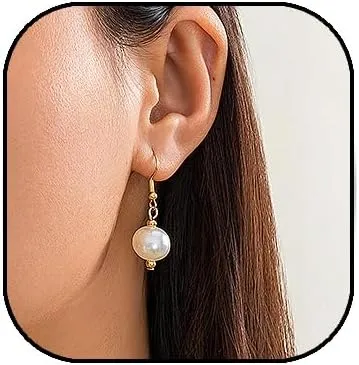 Pearl Drop Earrings for Women 14K Gold Freshwater Pearl Dangle Earrings Hypoallergenic Gold Pearl Statement Earrings Jewelry