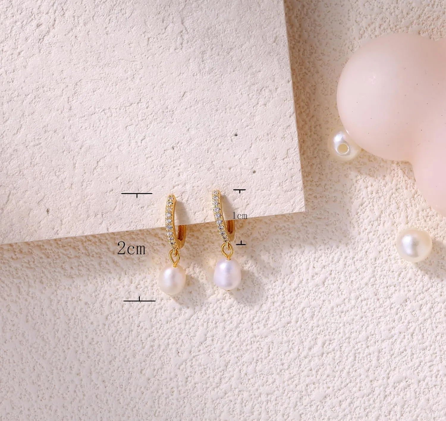Pearl Earrings for Women, Dainty Gold Earrings 14K Gold Plated Pearl Drop Earrings Cute Pearl Hoop Earrings Hypoallergenic Dangle Pearl Earrings for Women Trendy Wedding Earrings for Brides