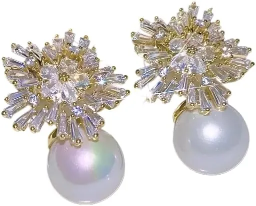 Pearl earrings for women Korean Sparkling Rheinstone Pearl clip on earrings for Women Light Luxury Bridal Wedding Party Non Pierced jewelry-T05