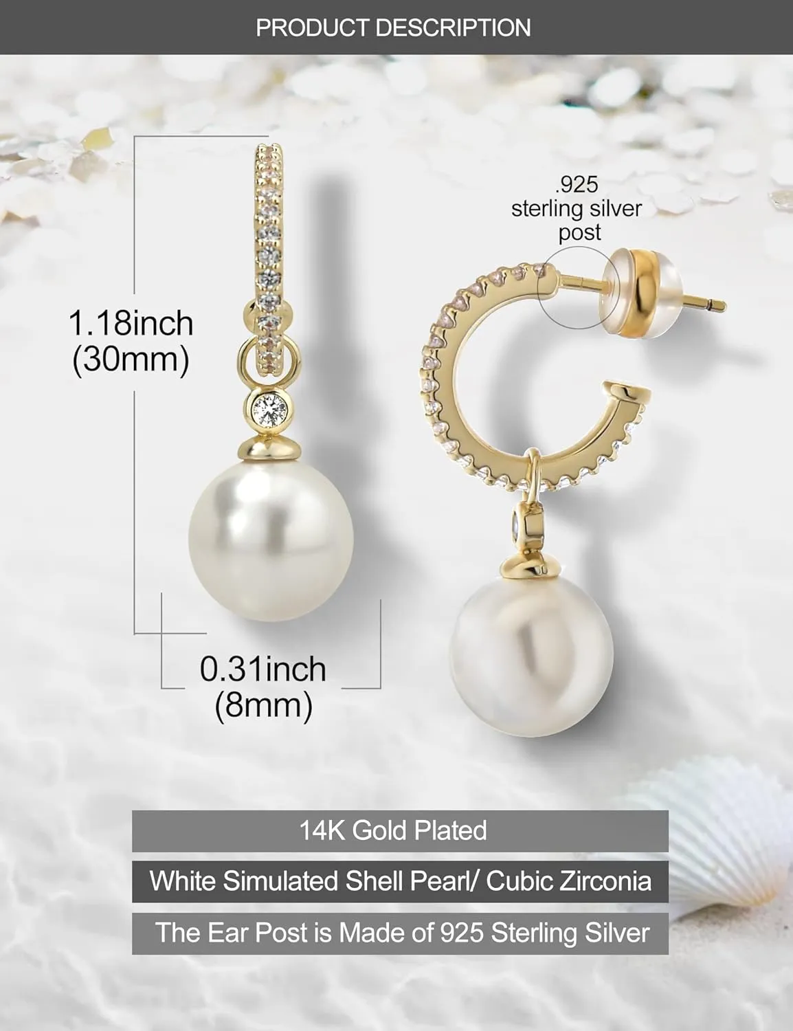 Pearl Earrings for Women, Sterling Silver Post Open Hoop Dangle Earrings Trendy Jewelry Gift