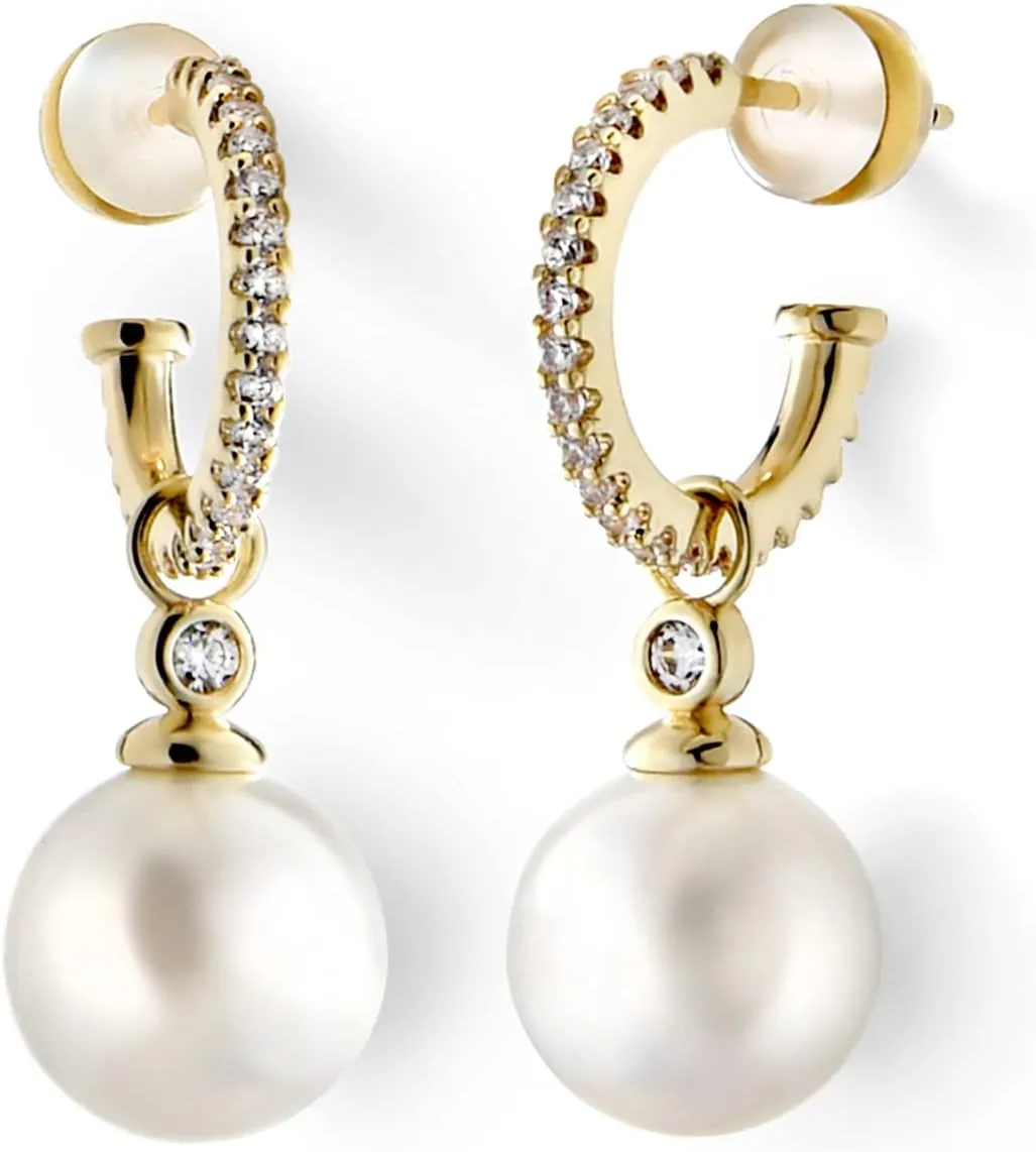 Pearl Earrings for Women, Sterling Silver Post Open Hoop Dangle Earrings Trendy Jewelry Gift