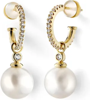 Pearl Earrings for Women, Sterling Silver Post Open Hoop Dangle Earrings Trendy Jewelry Gift