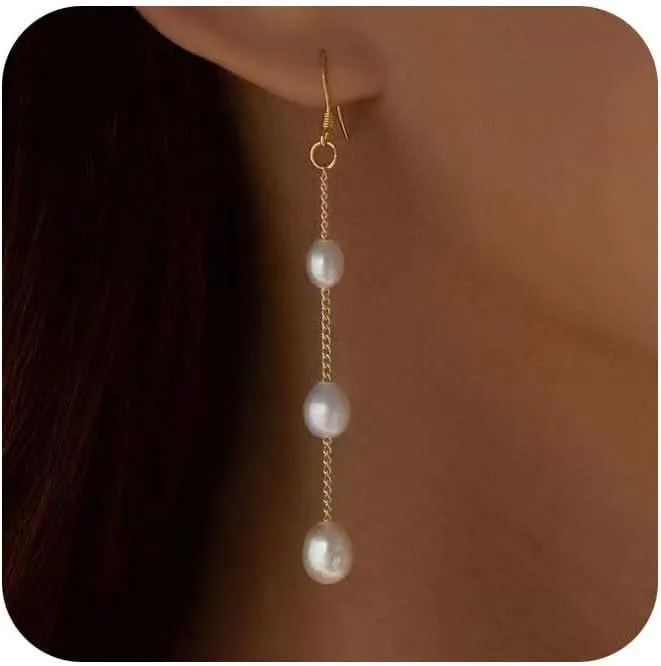 Pearl Earrings for Women Trendy: 18K Gold Pearl Dangle Earrings Bridal Wedding Earrings Cute Gold Pearl Drop Earrings for Wedding Jewelry Birthday Gifts for Women