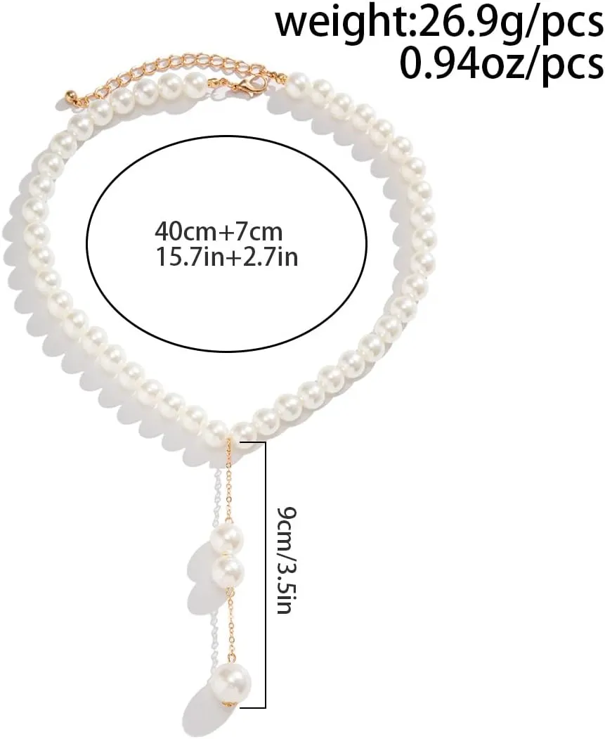 Pearl Necklaces for Women Gold Statement Pearl Y Pendent Necklace Adjustable Pearl Choker Necklace