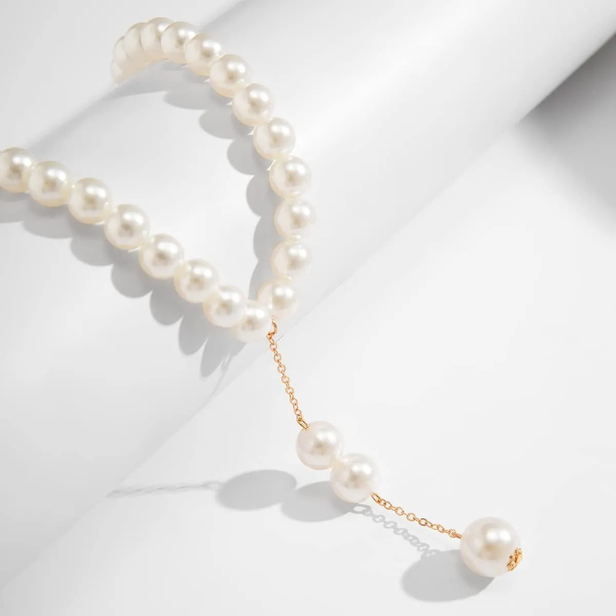 Pearl Necklaces for Women Gold Statement Pearl Y Pendent Necklace Adjustable Pearl Choker Necklace