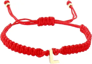 Personalized 26 Initial Bracelet Stainless Steel Gold Plated Letter Red Woven Bracelet Dainty Charm Cute Jewelry