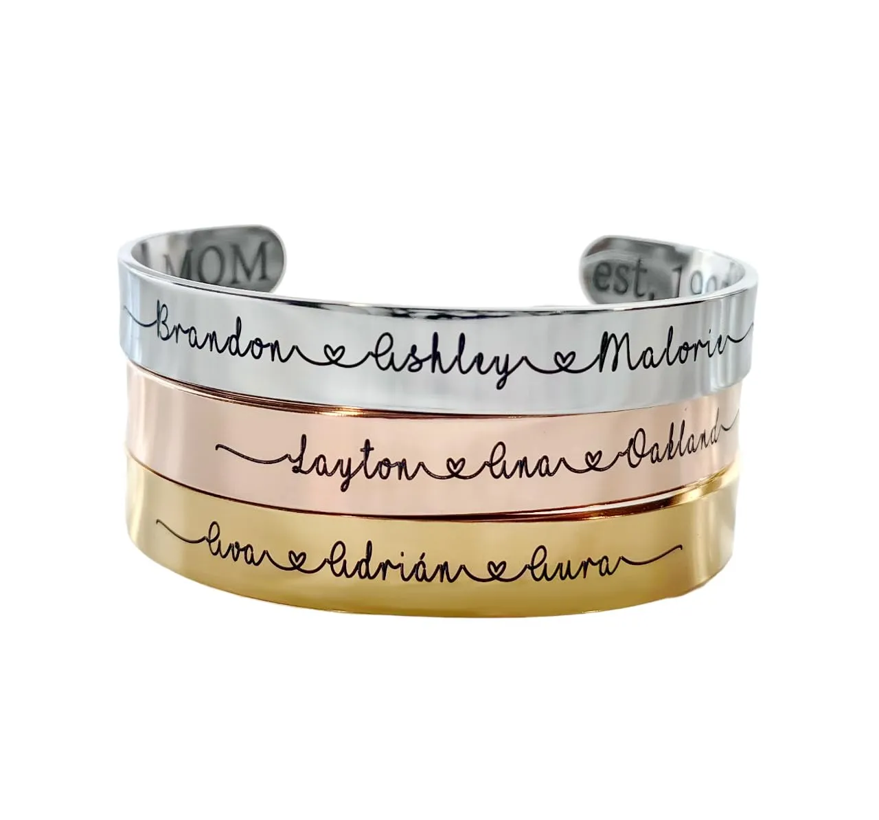 Personalized Bracelet Children's Names, Silver Rose or Gold, Mom Grandma Jewelry for Women Gift for Mother's Day Custom Jewelry Wide Cuff