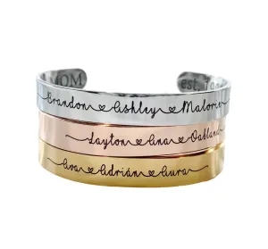 Personalized Bracelet Children's Names, Silver Rose or Gold, Mom Grandma Jewelry for Women Gift for Mother's Day Custom Jewelry Wide Cuff