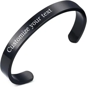 Personalized cuff bracelet: polished stainless steel various inspirational quotes bracelets free custom engraved name spelling text simple open bracelet cuff, suitable for men and women