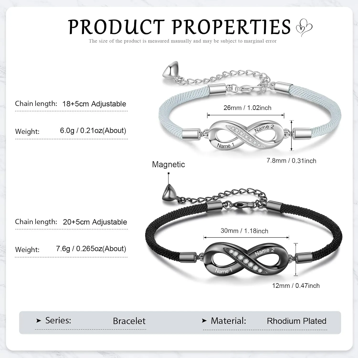Personalized Infinity Bracelets for Women Men Couples Custom Name Matching Couples Bracelets for Boyfriend Girlfriend Promise BFF Bracelets for 2
