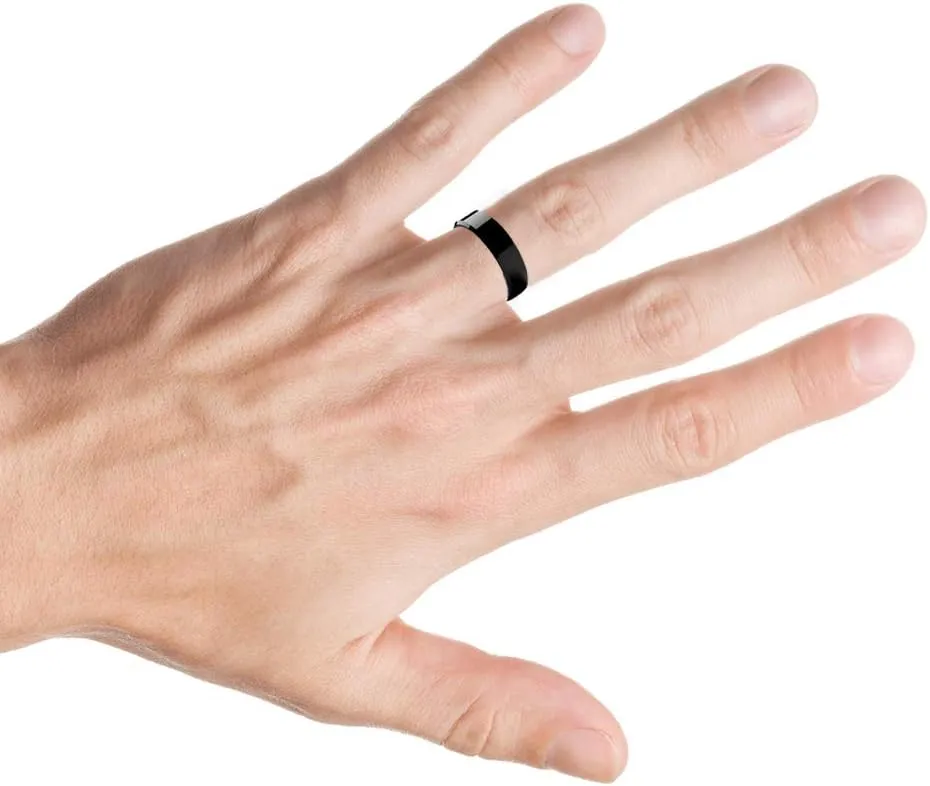 Personalized Laser Engraving Ring for Men and Ring for Women Tungsten Band Rings 8mm High Polished Black IP Plated Beveled Edge Wedding Band Ring Ideal Rings for Couples