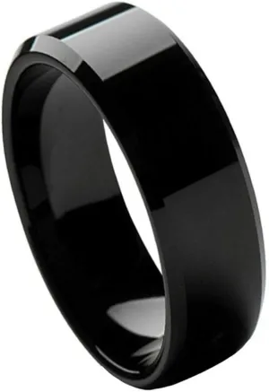 Personalized Laser Engraving Ring for Men and Ring for Women Tungsten Band Rings 8mm High Polished Black IP Plated Beveled Edge Wedding Band Ring Ideal Rings for Couples