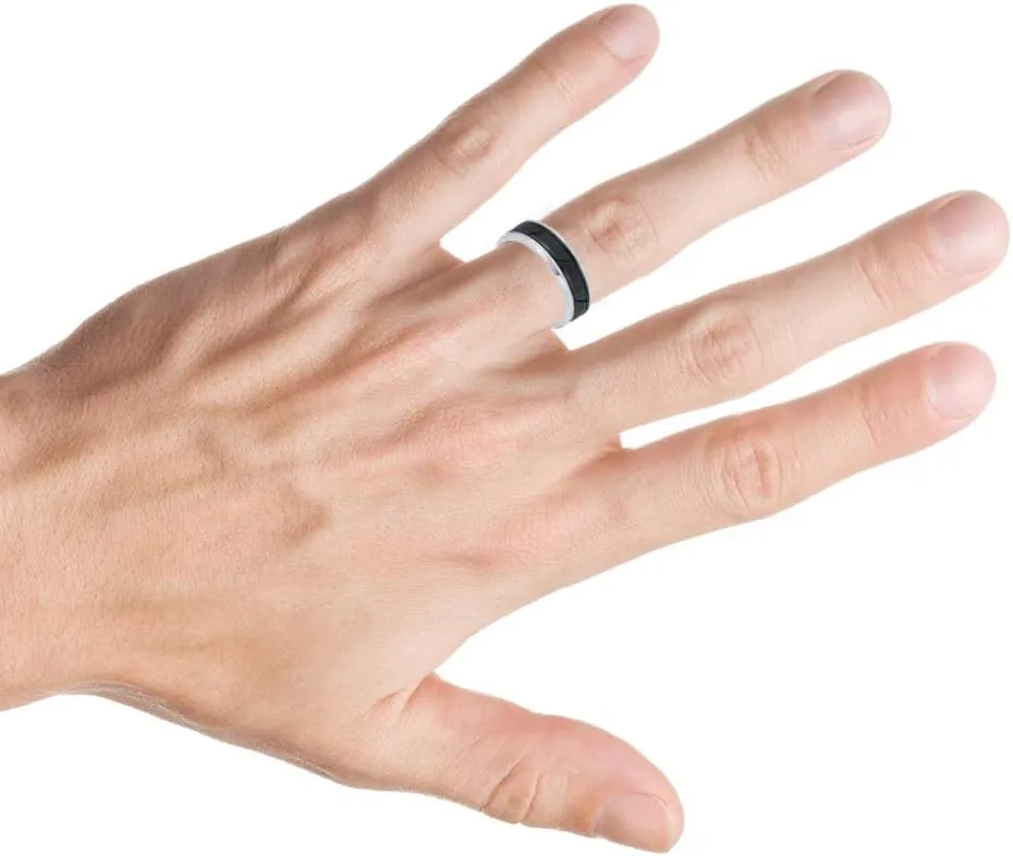 Personalized laser engraving Ring for Men and Ring for Women tungsten Band Rings 8mm Two-tone Black IP Center with Diagonal Grooves Wedding Band Ring Ideal Rings for couples