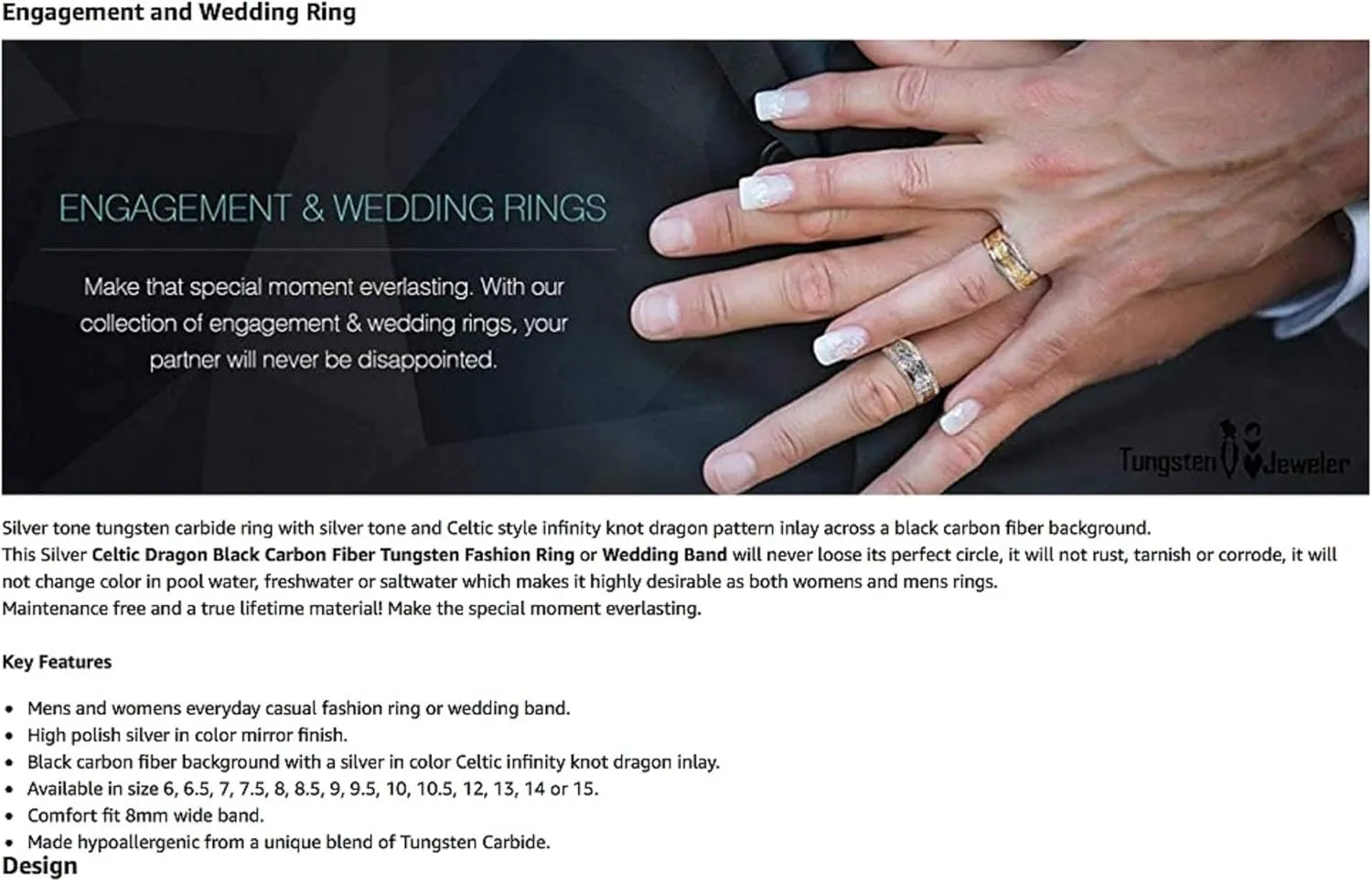 Personalized laser engraving Ring for Men and Ring for Women tungsten Band Rings 9mm Black IP Plated Parallelogram Design Center with Straight Edges Wedding Band Ring Ideal Rings for couples
