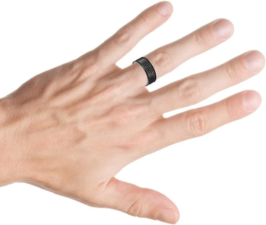 Personalized laser engraving Ring for Men and Ring for Women tungsten Band Rings 9mm Black IP Plated Parallelogram Design Center with Straight Edges Wedding Band Ring Ideal Rings for couples