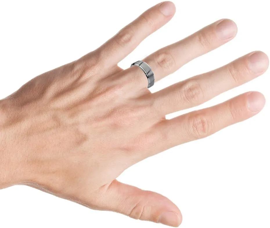 Personalized Laser Engraving Ring for Men and Ring for Women Tungsten Band Rings 9mm Multiple Diagonal Grooves Brushed Center Wedding Band Ring Ideal Rings for Couples