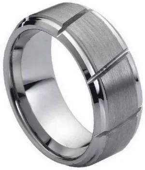 Personalized Laser Engraving Ring for Men and Ring for Women Tungsten Band Rings 9mm Multiple Diagonal Grooves Brushed Center Wedding Band Ring Ideal Rings for Couples