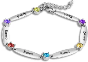 Personalized Mothers Bracelets with 6 Simulated Birthstones Custom Birthstone Bracelets with Names Engraved Kids Name Bracelet Personalized Mothers day Bracelets for Women