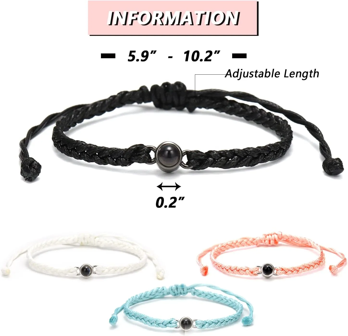 Photo Bracelet With Heart Shape Pendant - Customized Picture Projection for Birthday, Anniversary, Mother's Day, Memorial Gifts - Personalized Inside