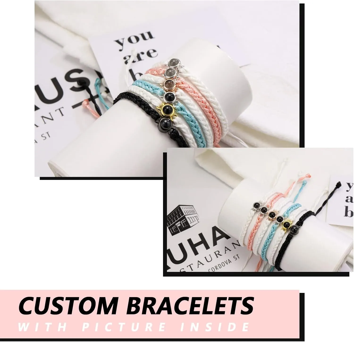 Photo Bracelet With Heart Shape Pendant - Customized Picture Projection for Birthday, Anniversary, Mother's Day, Memorial Gifts - Personalized Inside