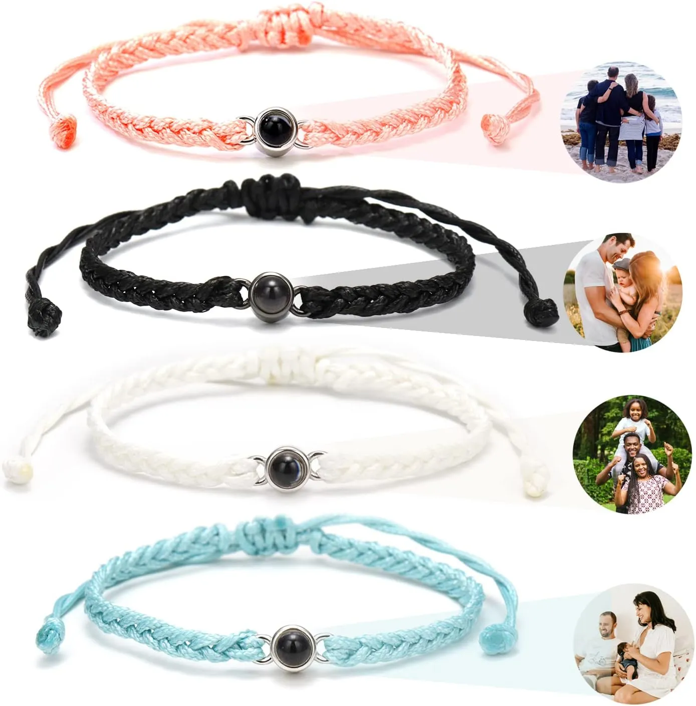 Photo Bracelet With Heart Shape Pendant - Customized Picture Projection for Birthday, Anniversary, Mother's Day, Memorial Gifts - Personalized Inside