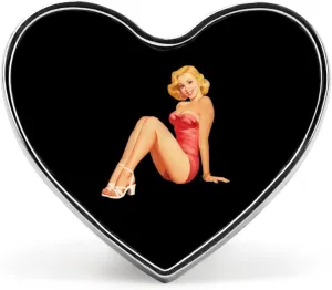 Pin Up Girl Vintage Cute Metal Brooch Heart-Shape Badge Lapel Pins Backpack Top Jewelry for Women Men