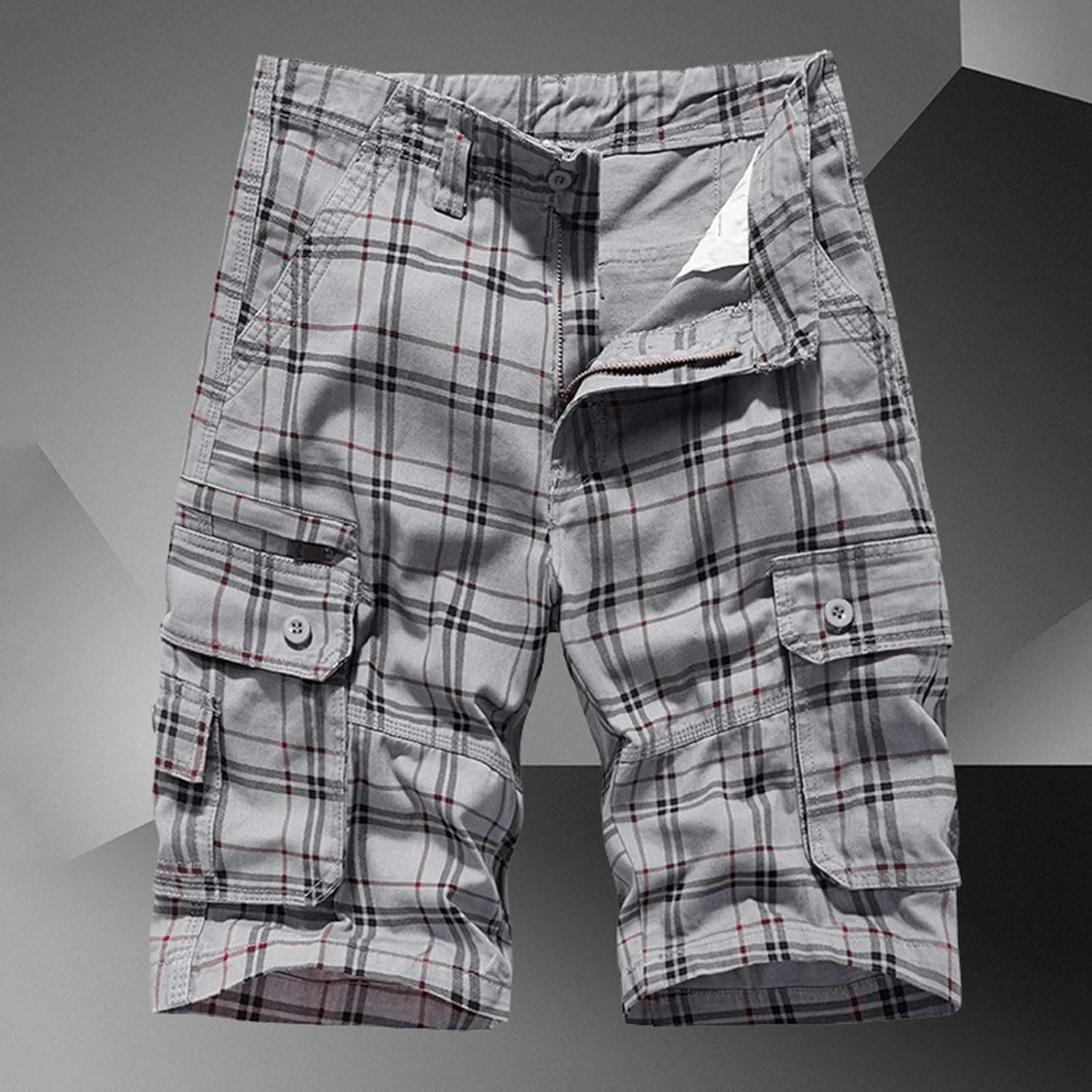 Plaid Straight Leg Cargo Sport Gym Trousers Pants for Man Summer Fall Loose Fit Trousers Pants Shorts Mens 2025