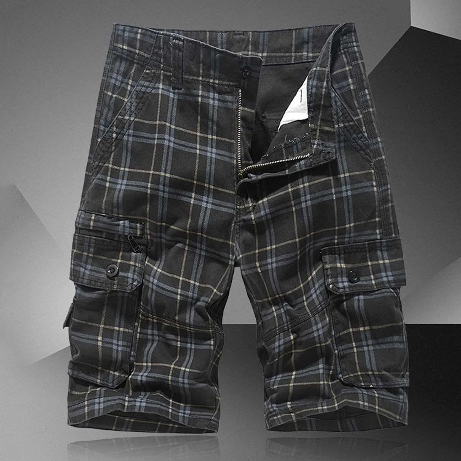 Plaid Straight Leg Cargo Sport Gym Trousers Pants for Man Summer Fall Loose Fit Trousers Pants Shorts Mens 2025