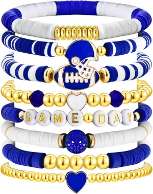 PLwelth 8Pcs Game Day Bracelets Set Heishi Bracelet for Women Men Clay Beaded Stretch Bracelets Football Charm Bracelets Stackable Friendship Bracelet Game Day Accessories Outfits Jewelry Gift for Her