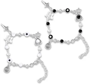 PLwelth Y2K Bracelets Star Bracelets for Women Men Cute Beaded Matching Bracelets for Friends Aesthetic Imitation Pearl Bracelets Long Distance Friendship Jewelry Gifts for Her Him Birthday Christmas