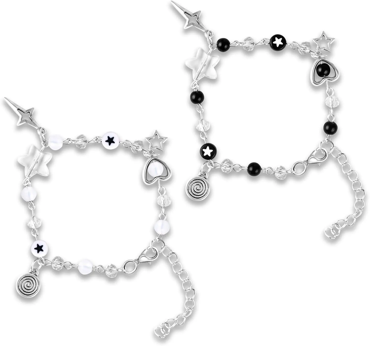 PLwelth Y2K Bracelets Star Bracelets for Women Men Cute Beaded Matching Bracelets for Friends Aesthetic Imitation Pearl Bracelets Long Distance Friendship Jewelry Gifts for Her Him Birthday Christmas