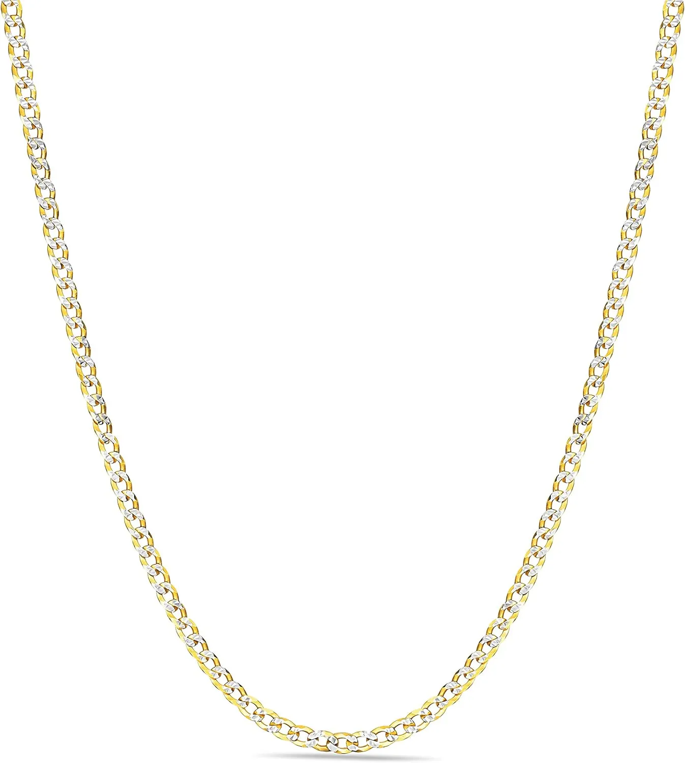 PORI JEWELERS 18K Gold Over Solid 925 Sterling Silver Two Tone Diamond Cut Cuban Chain-3mm, 4mm. 4.5mm, 5mm, 7mm, 8mm, 9mm- For Men and Women- Made in Italy