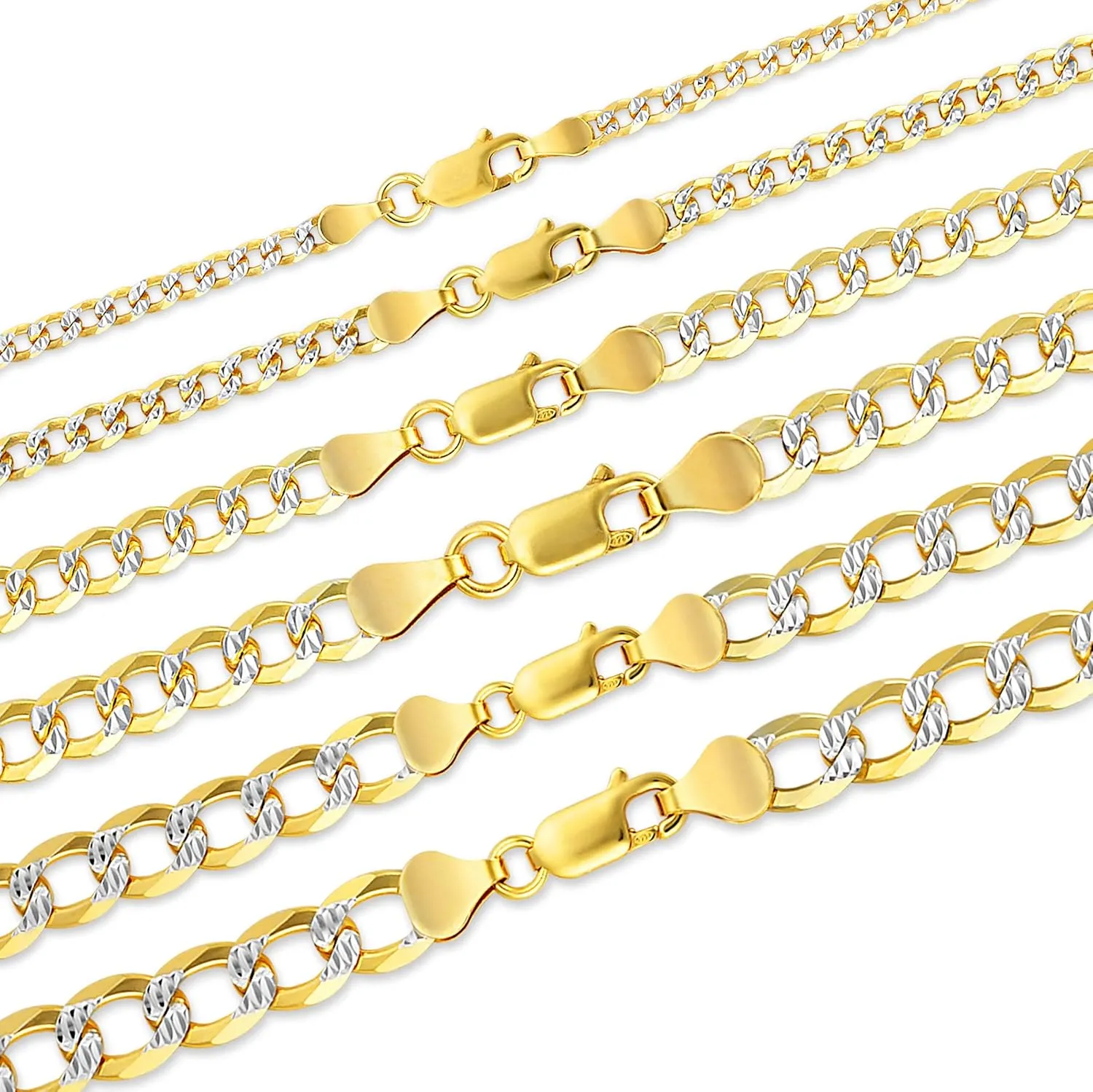 PORI JEWELERS 18K Gold Over Solid 925 Sterling Silver Two Tone Diamond Cut Cuban Chain-3mm, 4mm. 4.5mm, 5mm, 7mm, 8mm, 9mm- For Men and Women- Made in Italy