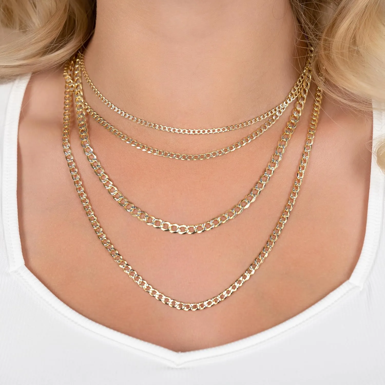 PORI JEWELERS 18K Gold Over Solid 925 Sterling Silver Two Tone Diamond Cut Cuban Chain-3mm, 4mm. 4.5mm, 5mm, 7mm, 8mm, 9mm- For Men and Women- Made in Italy