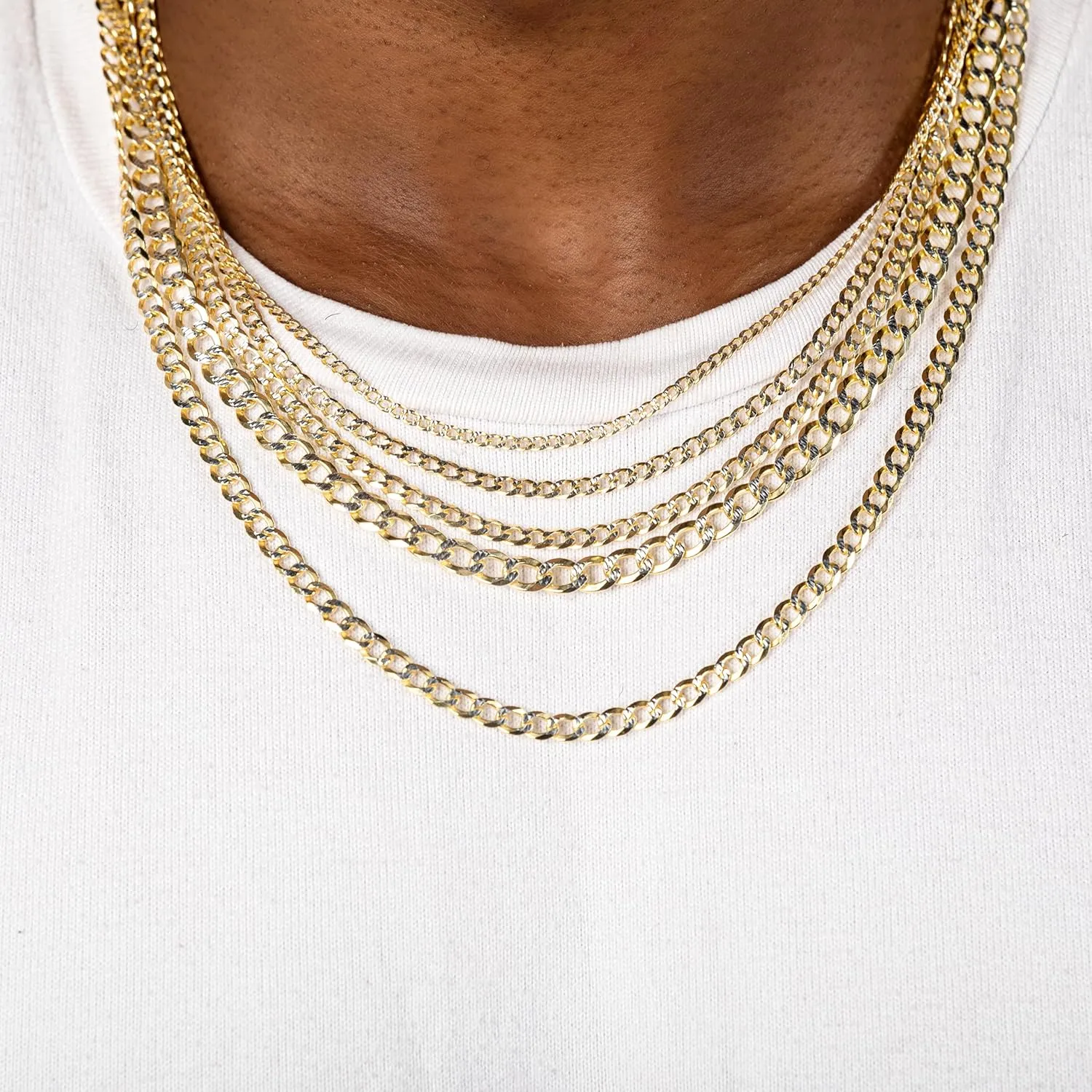 PORI JEWELERS 18K Gold Over Solid 925 Sterling Silver Two Tone Diamond Cut Cuban Chain-3mm, 4mm. 4.5mm, 5mm, 7mm, 8mm, 9mm- For Men and Women- Made in Italy