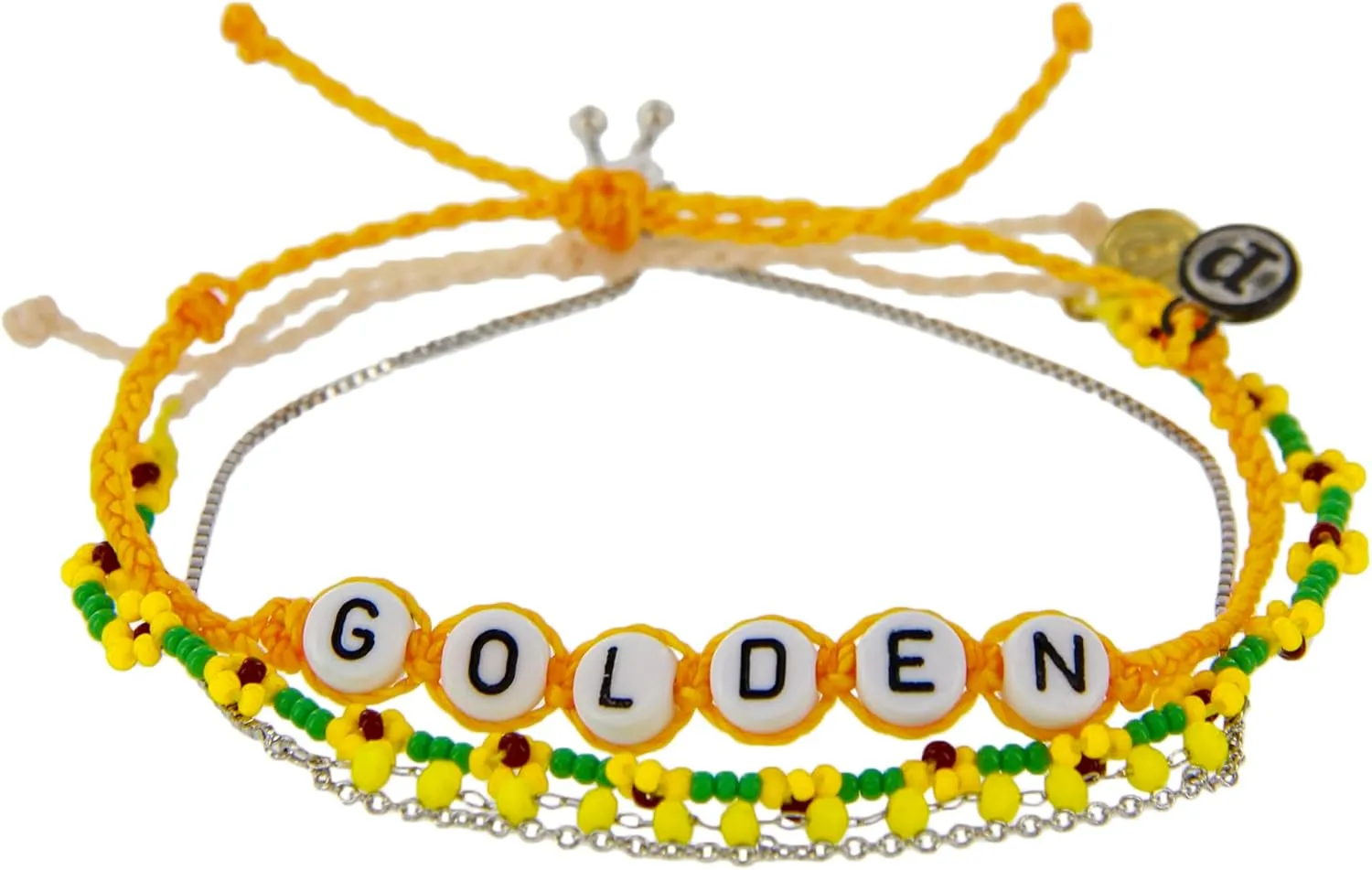 Pura Vida Bracelets Pack Golden Flower Rosary Bracelet Stack - Set of 3 Stackable Bracelets for Women, Summer Accessories & Cute Bracelets - 2 String Bracelets & 1 Chain Bracelet