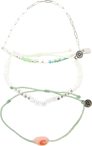 Pura Vida Bracelets Pack Sunny Seabright Days Bracelet Stack - Set of 3 Stackable Bracelets for Women, Summer Accessories & Cute Bracelets - 1 Chain Bracelet & 2 String Bracelets