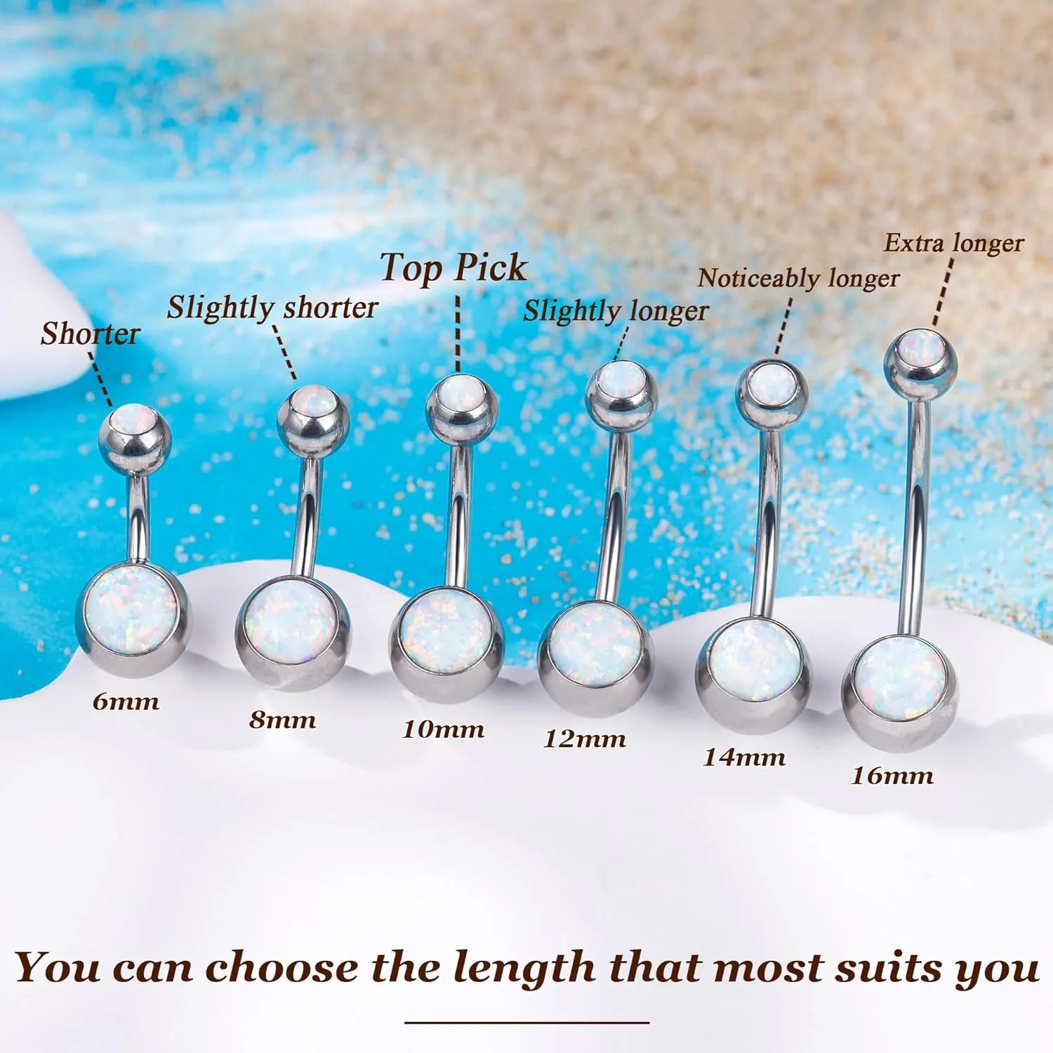 REVOLIA 14G F136 Titanium Opal Belly Button Rings for Women Hypoallergenic Belly Rings Internally Threaded Barbell Navel Rings Body Piercing Jewelry 6-16MM